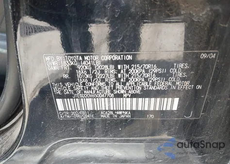 2005 Toyota Rav4 from USA, damaged, VIN JTEGD20V650047708